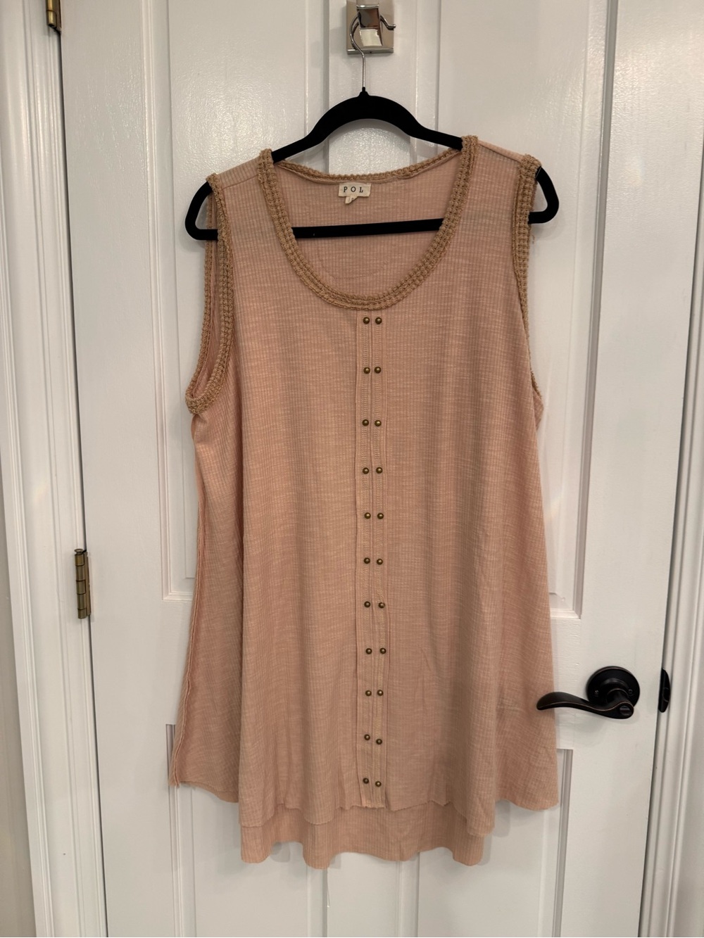 POL Sleeveless Beaded Trim Tank Top - Blush